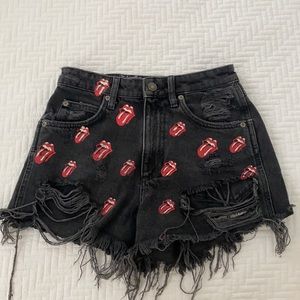 Zara Rolling Stones tongue distressed shorts
